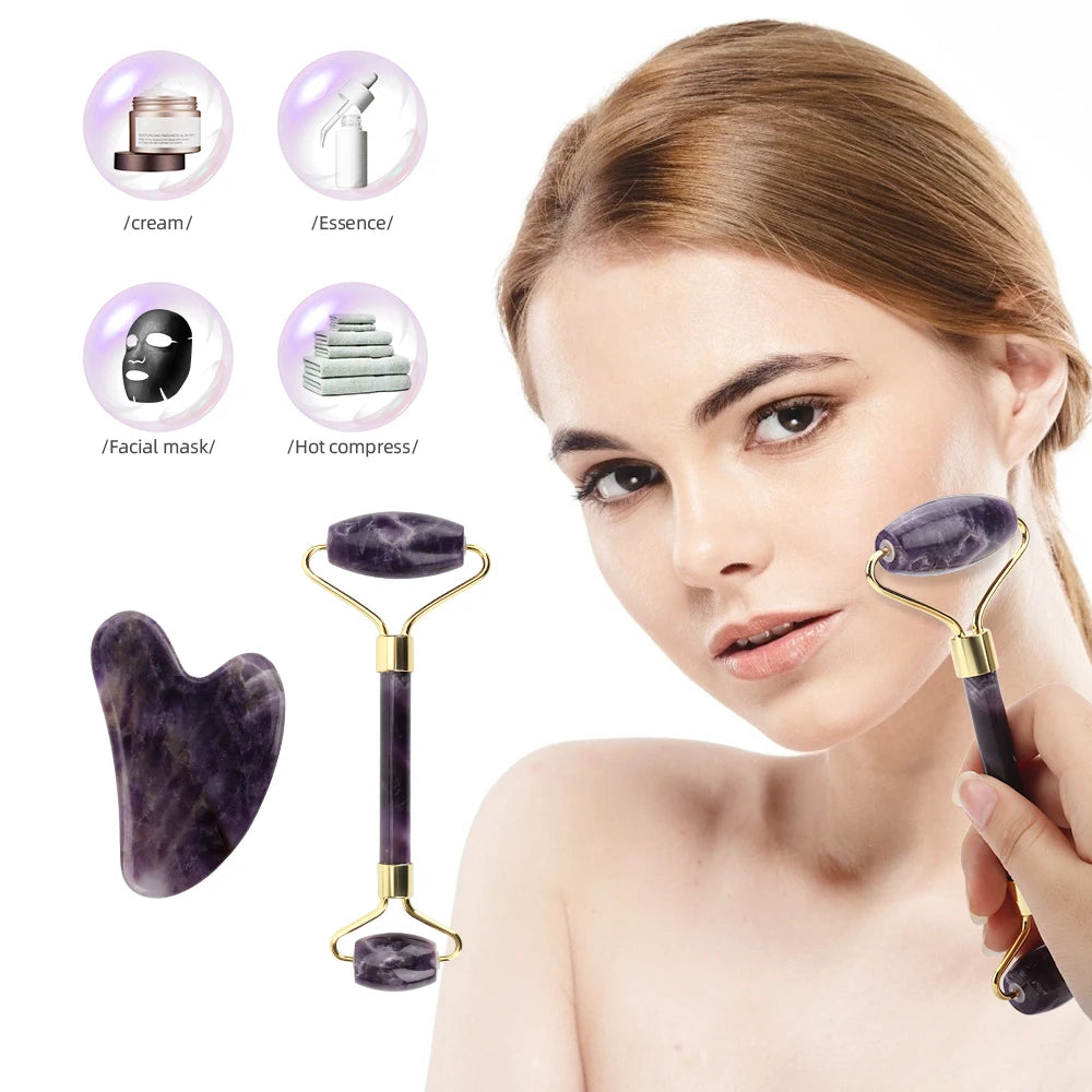 Roller de Massage Facial en Gua Sha Violet "Améthyste Éclat"